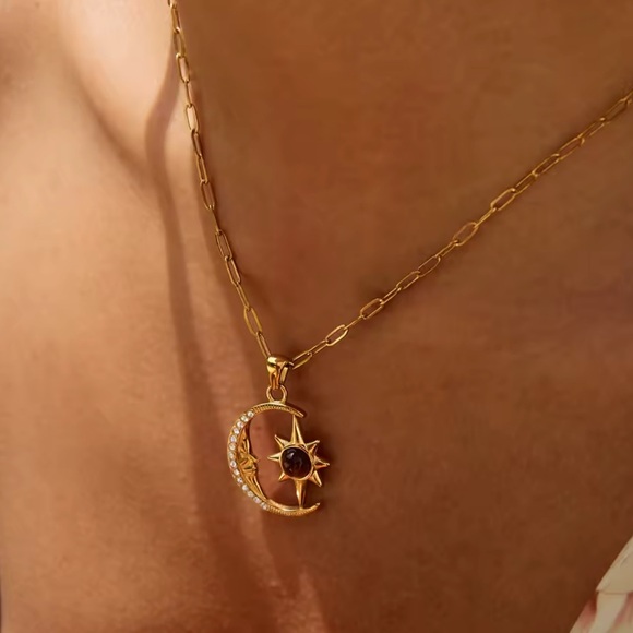 Gold Sun and Moon Pendant Necklace - Picture 3 of 5